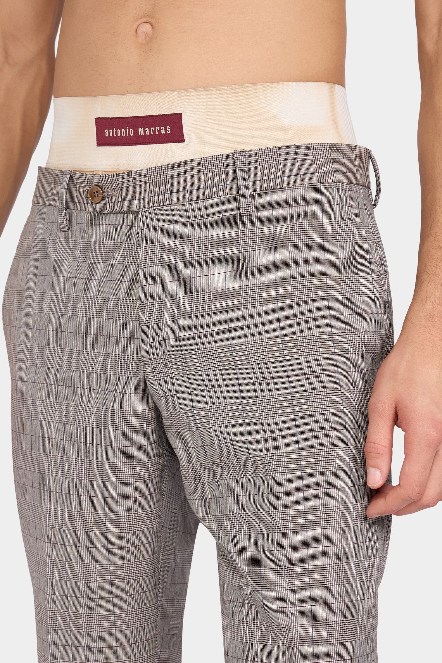 Grey Checked Straight-Leg Tailored Trousers - Image 4